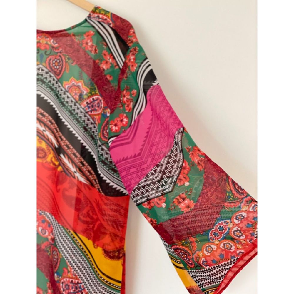 EST 1946 Long Open Front Colorful Kimono Size Large Boho Whimsical B85 - Picture 13 of 15